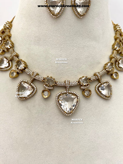 Isabel Antique Gold American Diamond Statement Necklace set