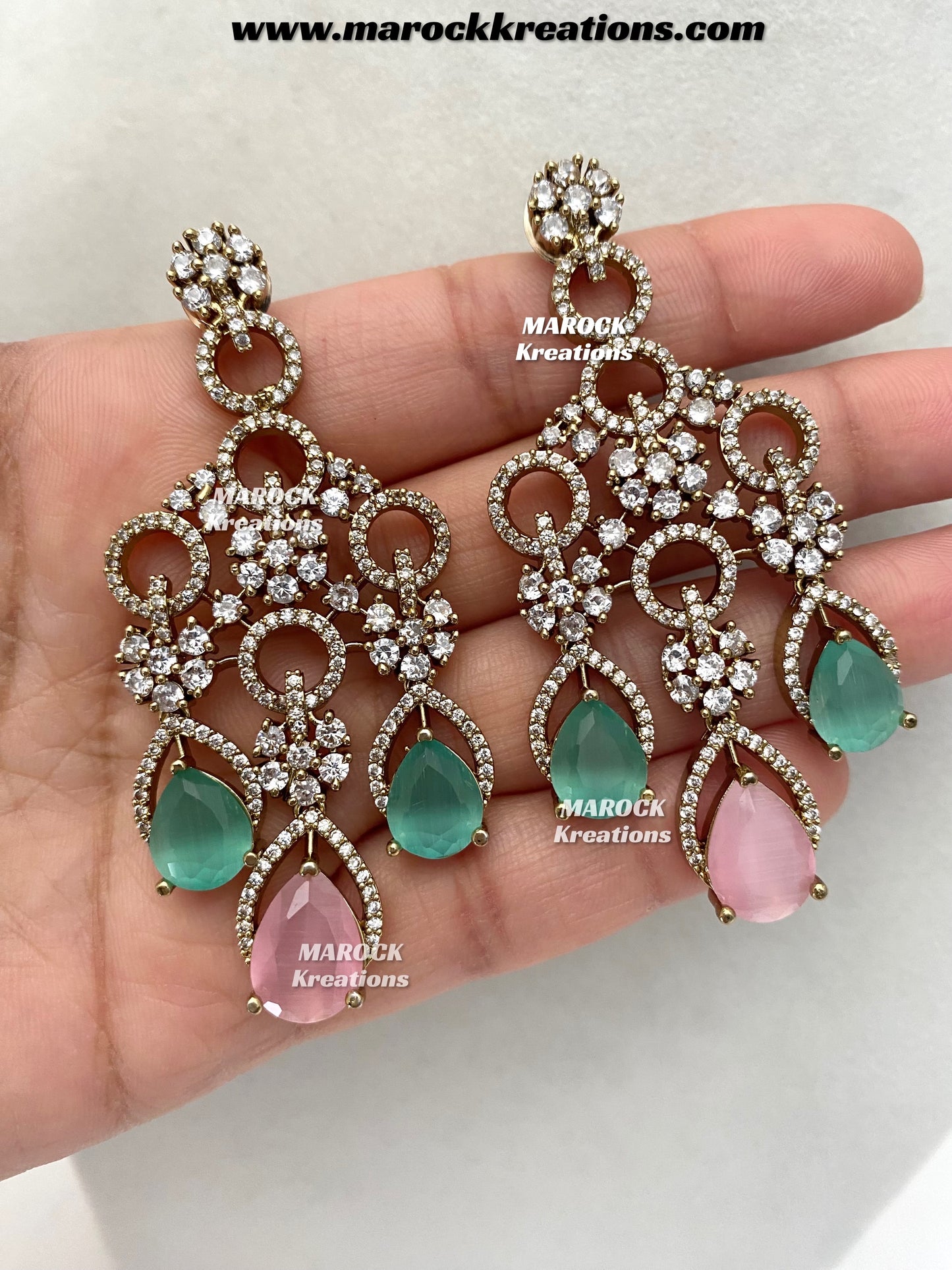 Anshika Antique Gold American Diamond Statement Necklace set