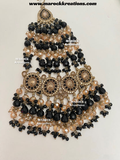 Nazmun Antique Gold Pakistani Polki  choker/necklace set with Passa