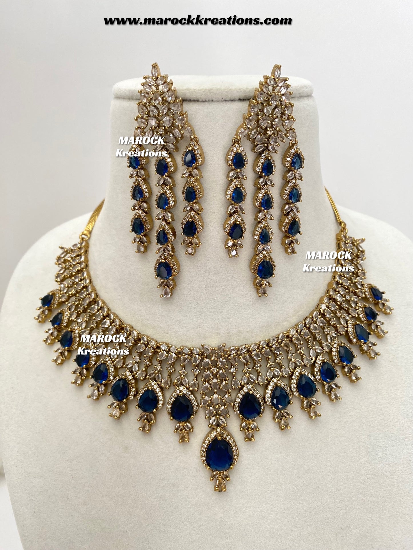 Naima Antique Gold American diamond Statement Necklace set