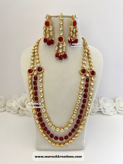 Kundan and Monalisa Rani Haar/Long necklace (Back side Meenakari)