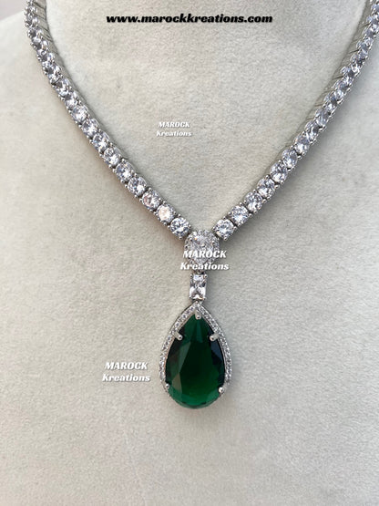 Ambreen Silver American Diamond Necklace set