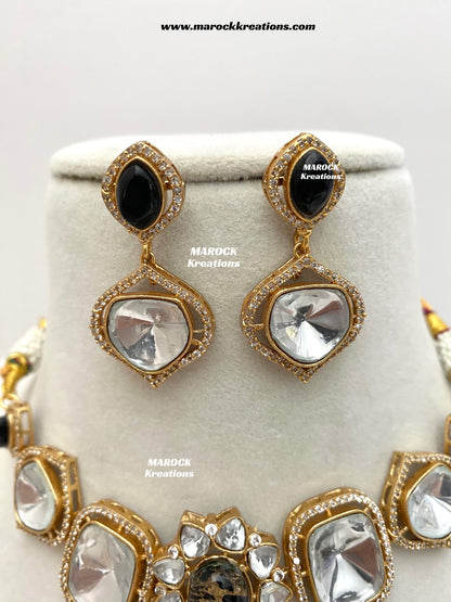 Kalpana Premium Quality Moissanite Kundan and doublet stone Statement Choker set