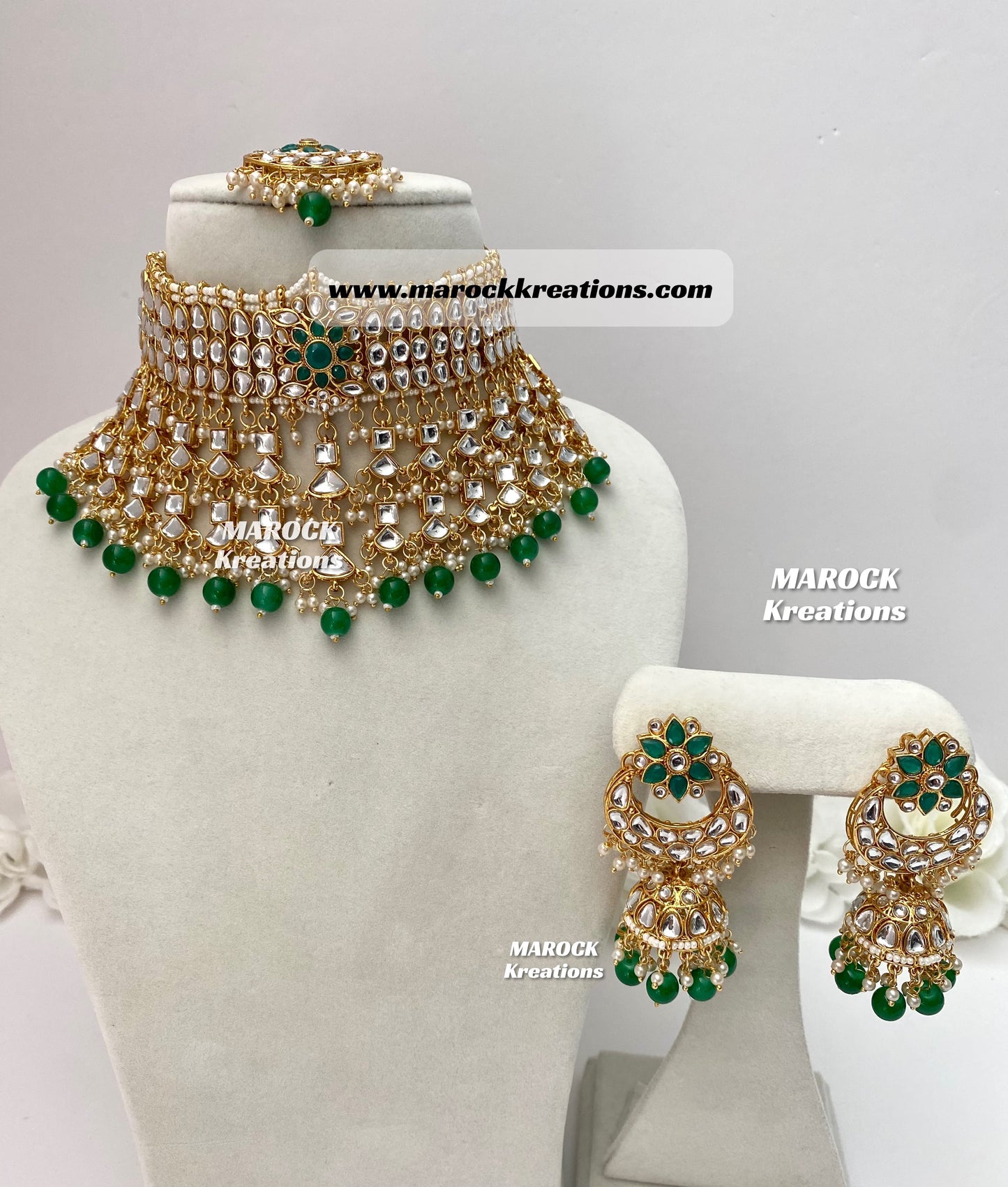 Statement Kundan Necklace set comes with Jhumki Earrings and Tikka