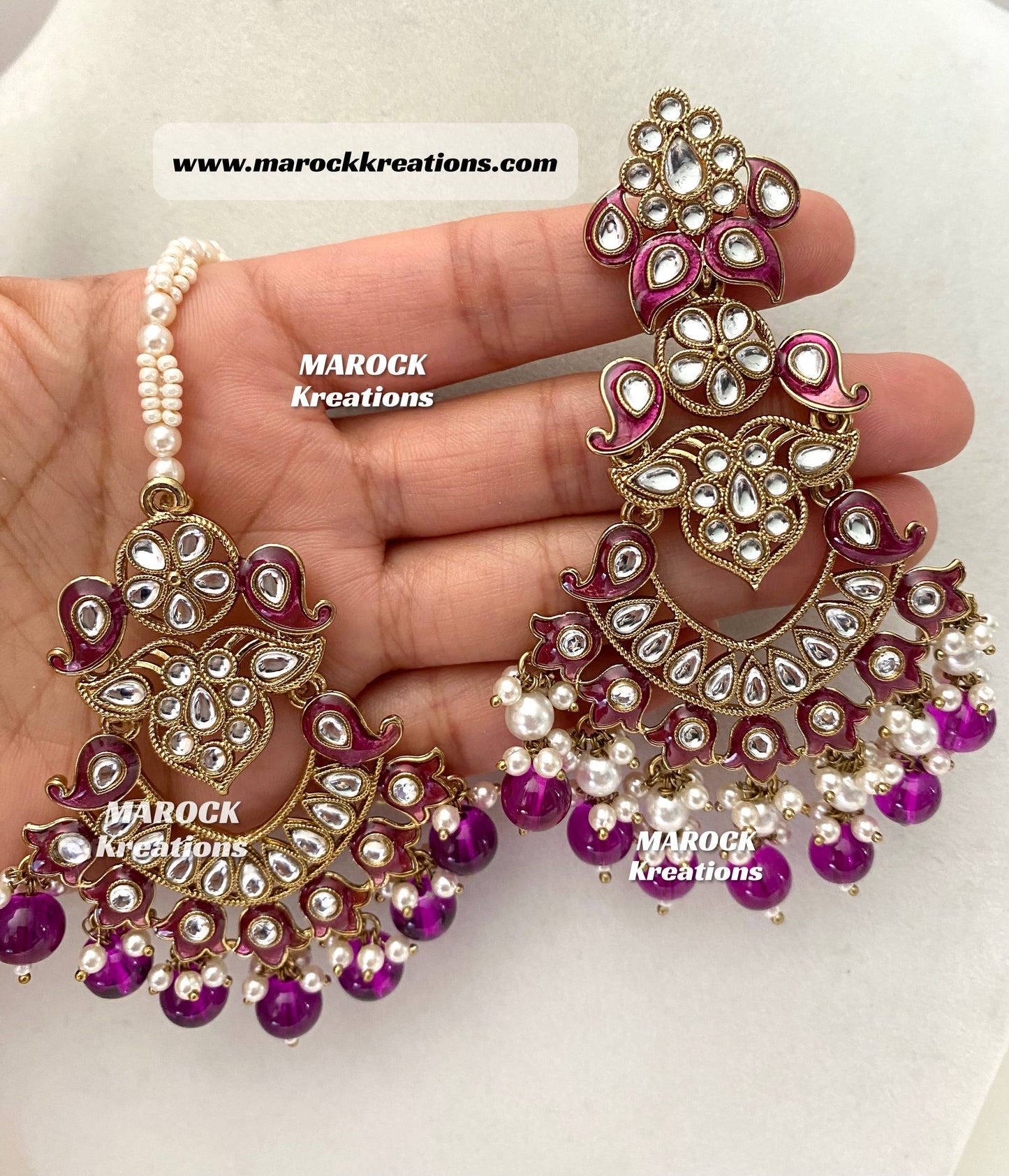 Premium Quality Kundan Meenakari Statement Earrings and tikka set