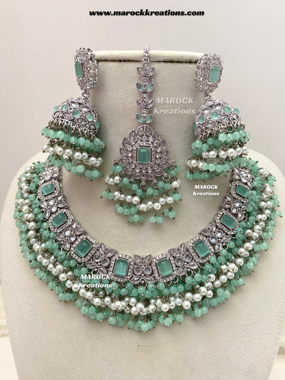 Tashfeen Silver Polki Choker/necklace set