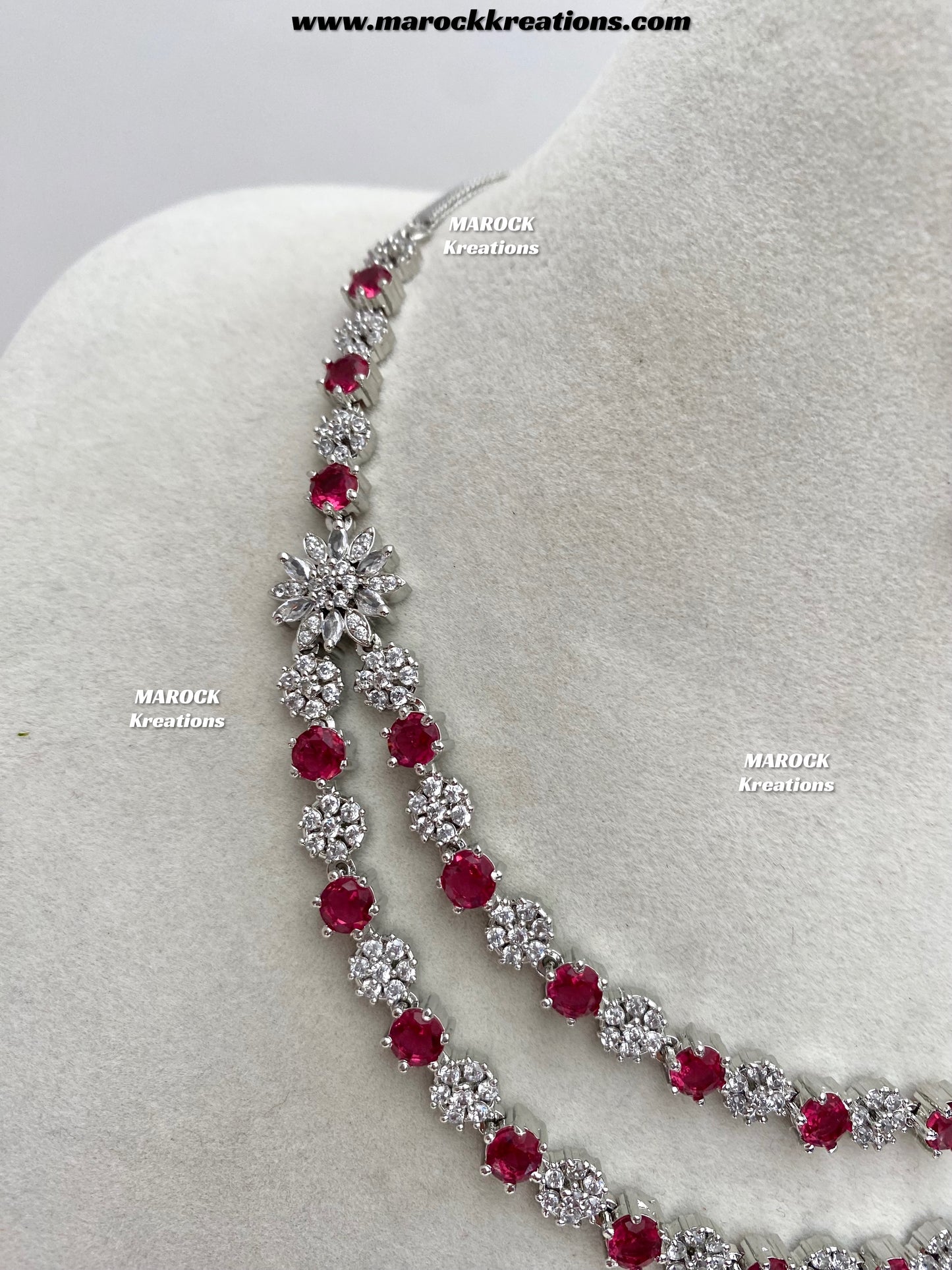 Sumra Silver American Diamond Double layer Necklace set  on