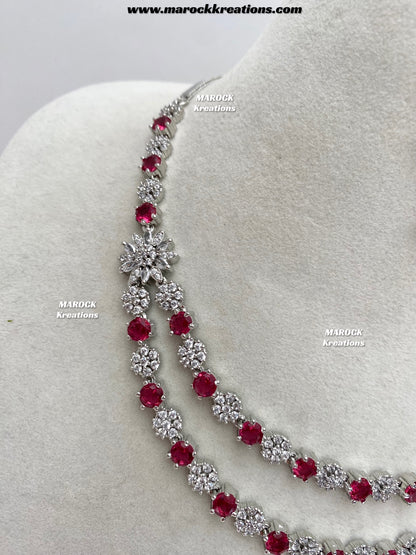 Sumra Silver American Diamond Double layer Necklace set  on