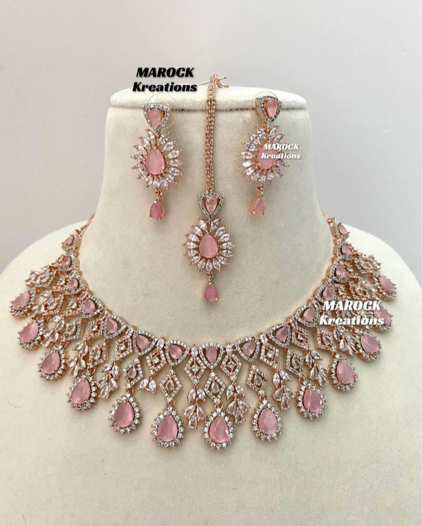 Rose Gold American Diamond Necklace set