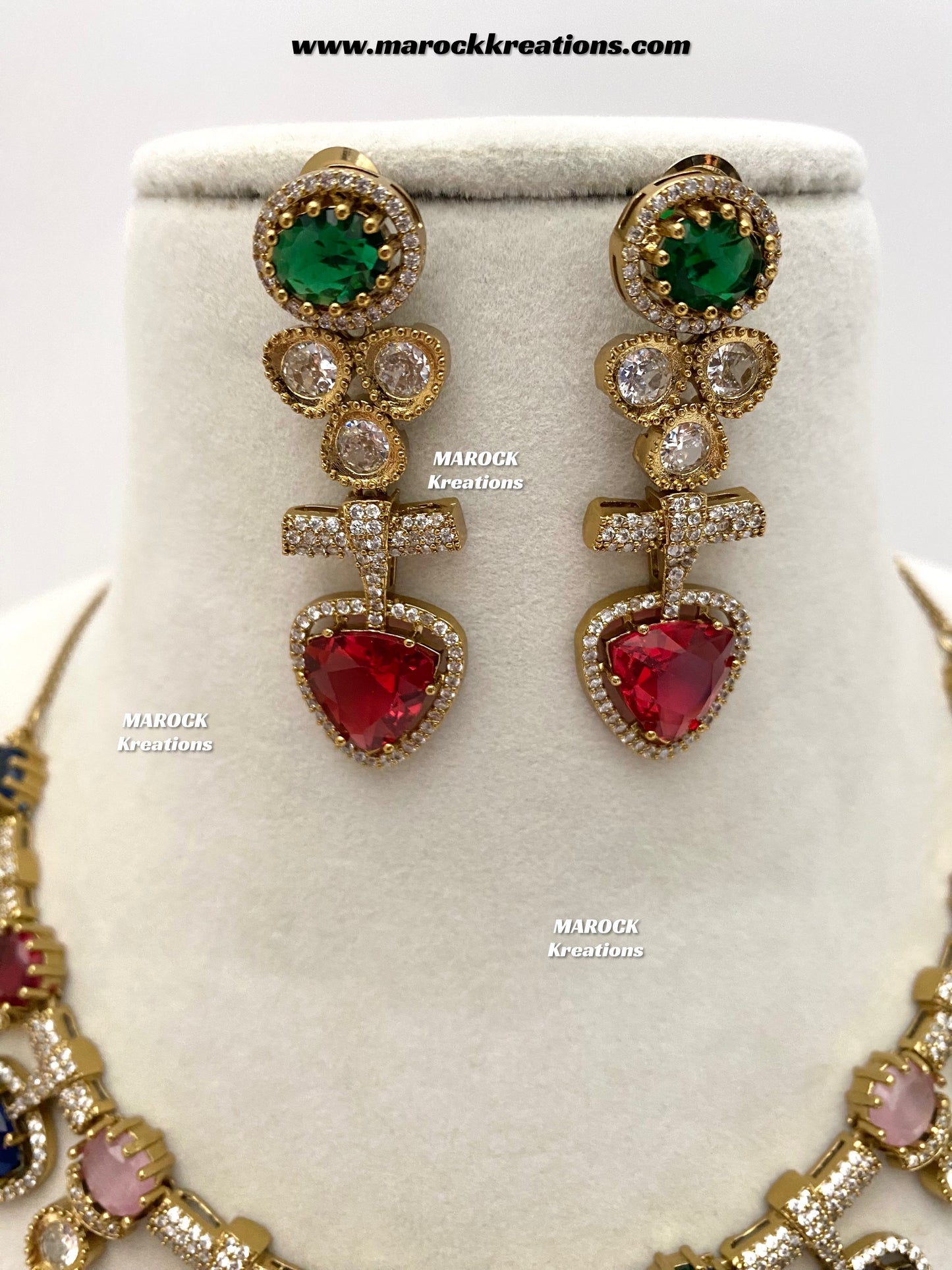 Isabel Antique Gold American Diamond Statement Necklace set