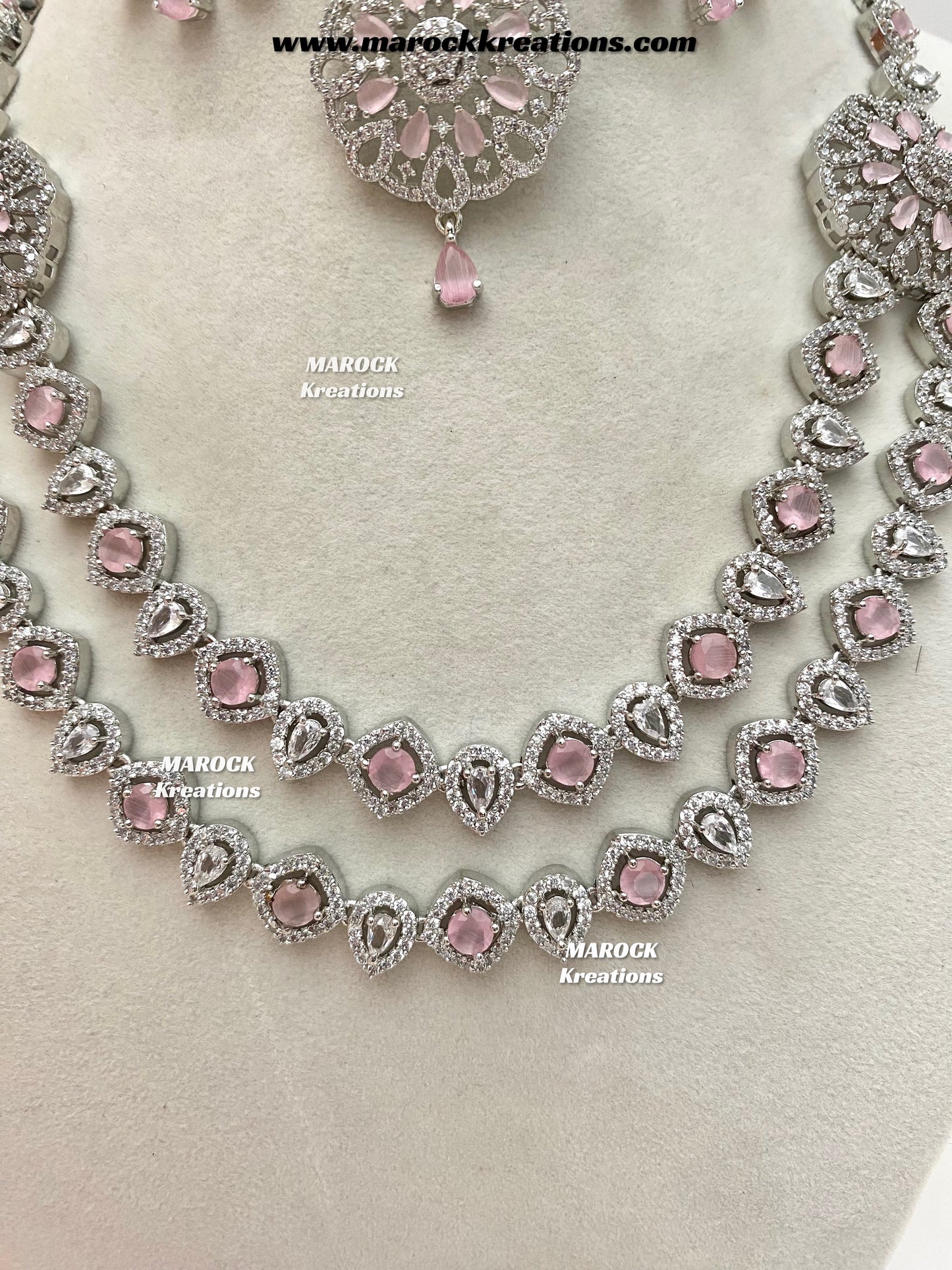 Shiba Silver American Diamond double layer Necklace set
