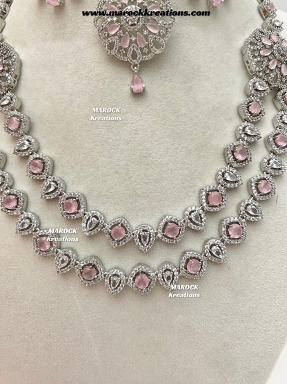 Shiba Silver American Diamond double layer Necklace set