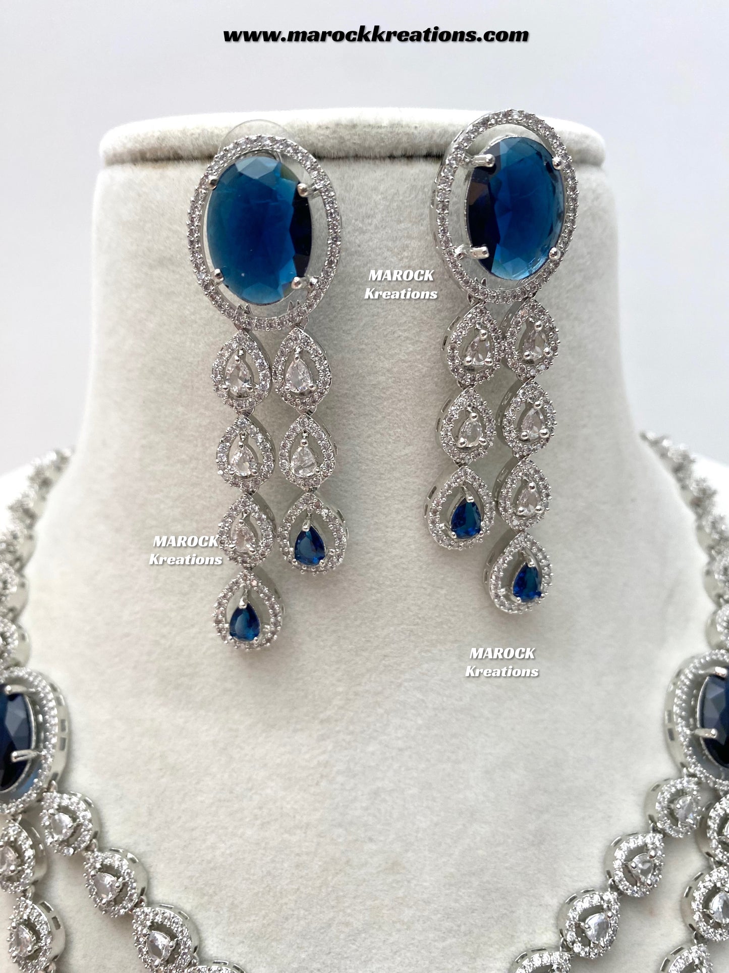 Zehra Silver American Diamond Double layer Necklace set