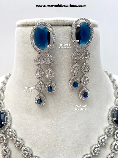 Zehra Silver American Diamond Double layer Necklace set