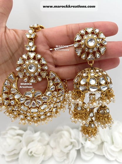 Disha Premium Quality Kundan Statement Earrings and tikka set