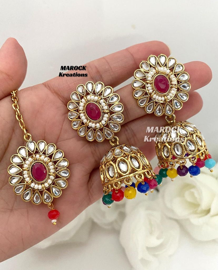 Sehaj Kundan Jhumki Earrings and tikka set