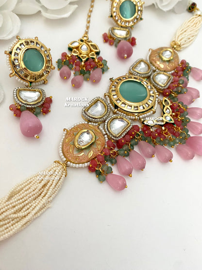 Nia Premium Quality uncut Kundan Meenakari Statement Choker set