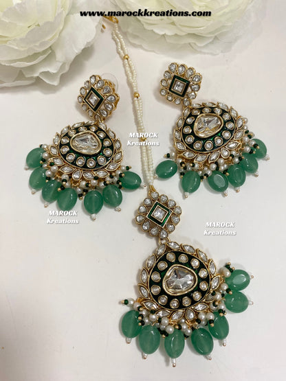 Saher Uncut Kundan Meenakari Earrings and tikka set