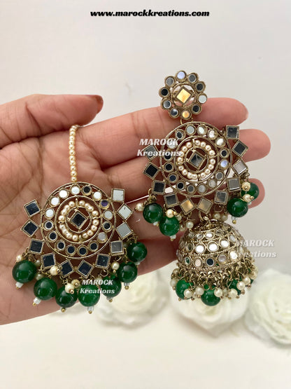 Aariya Premium Quality Mirror Earrings and tikka set