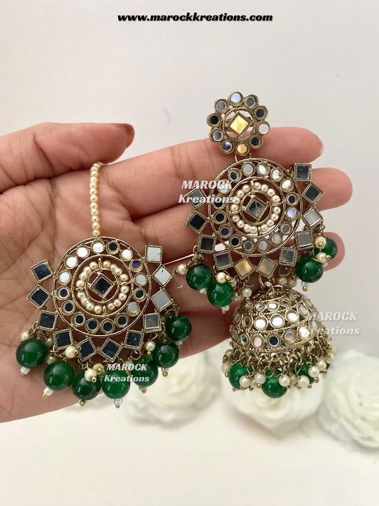 Aariya Premium Quality Mirror Earrings and tikka set