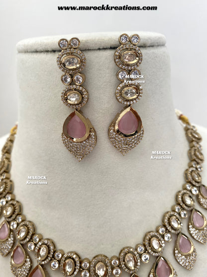Kimmi Premium Quality Moissanite Kundan and American diamond Necklace set