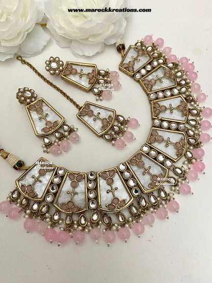 Aqeela Kundan MOP Statement Necklace set