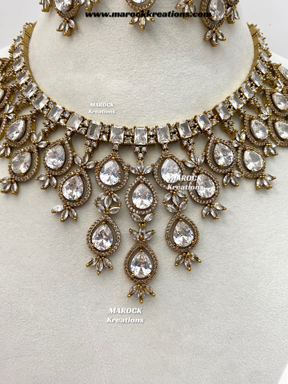 Noria Antique Gold American Diamond Statement Necklace set