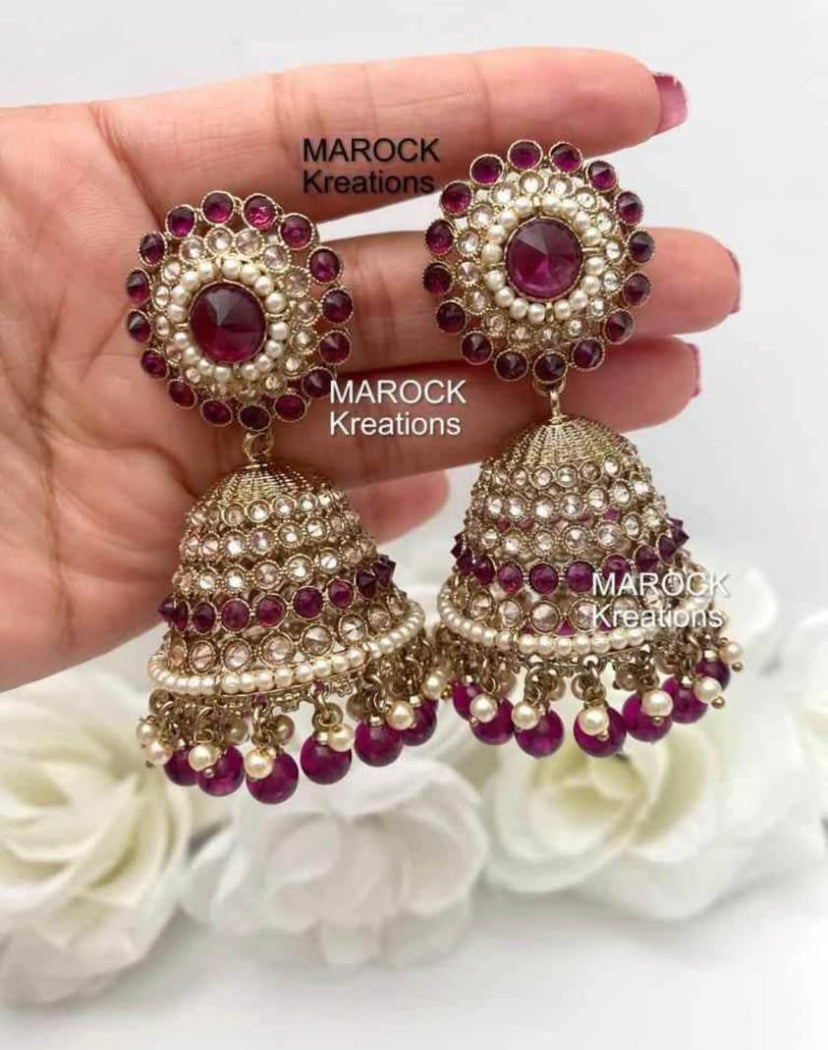 Antique Gold Polki oversized Jhumki Earrings