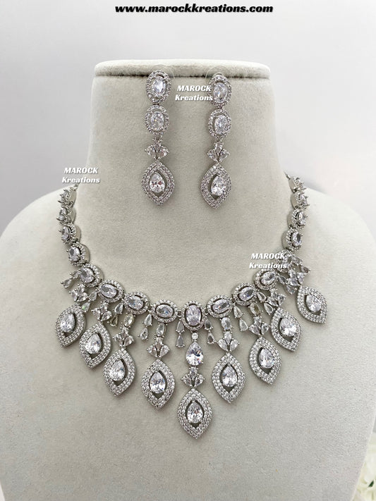 Samiha Silver American Diamond Necklace set