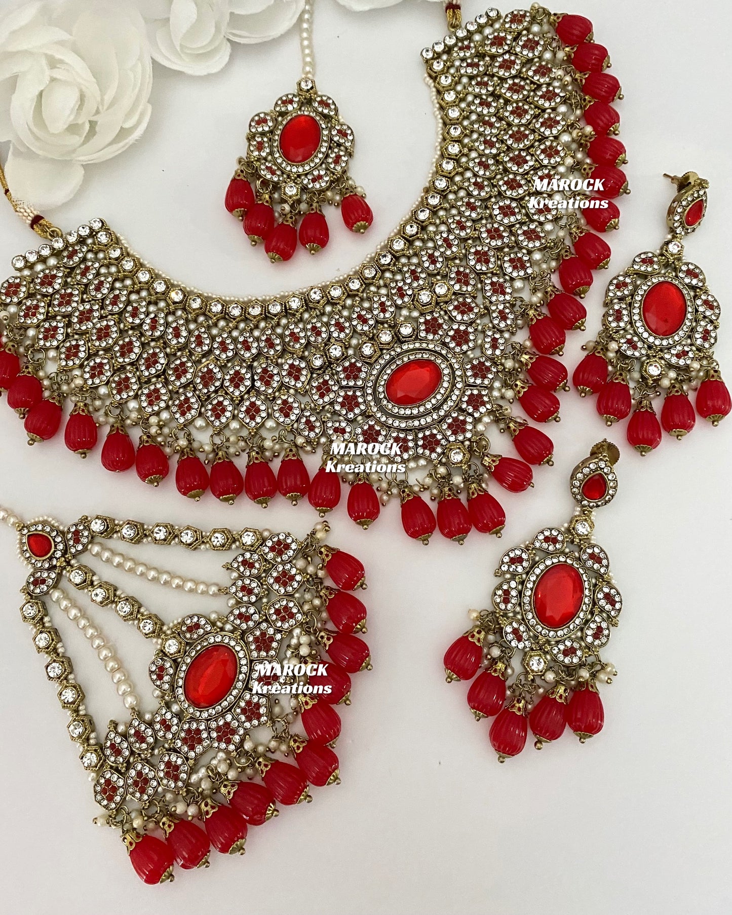 Antique Gold Pakistani Red Necklace set