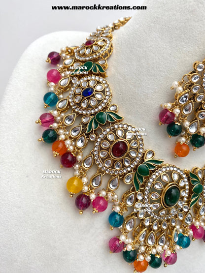 Iqra Premium Quality Kundan Meenakari Statement Necklace set