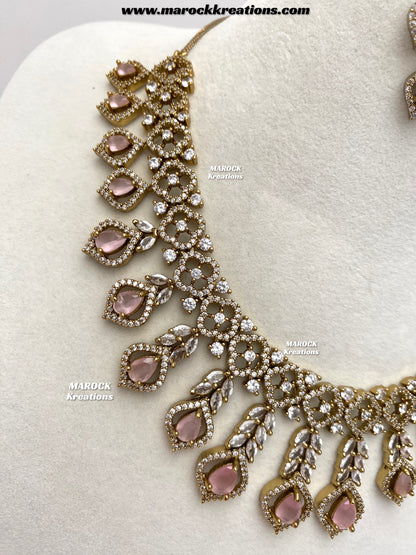 Maliha Antique Gold American Diamond Statement Necklace set