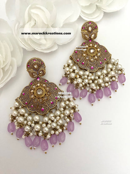 Premium Quality Polki Meenakari Statement Earrings