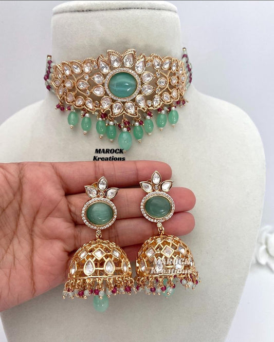 Tyani inspired Premium Quality Gold plated uncut kundan choker set