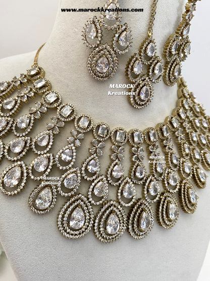 Tushita Antique Gold American Diamond Statement Necklace set/Bridal set