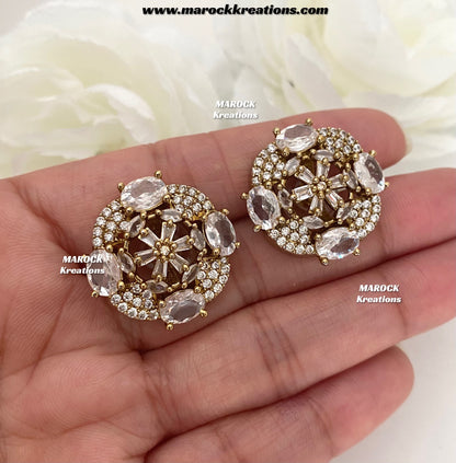 Thushi Antique Gold American Diamond Studs/Earrings