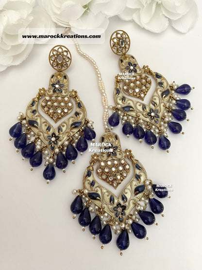 Premium Quality Kundan Meenakari Earrings and tikka set