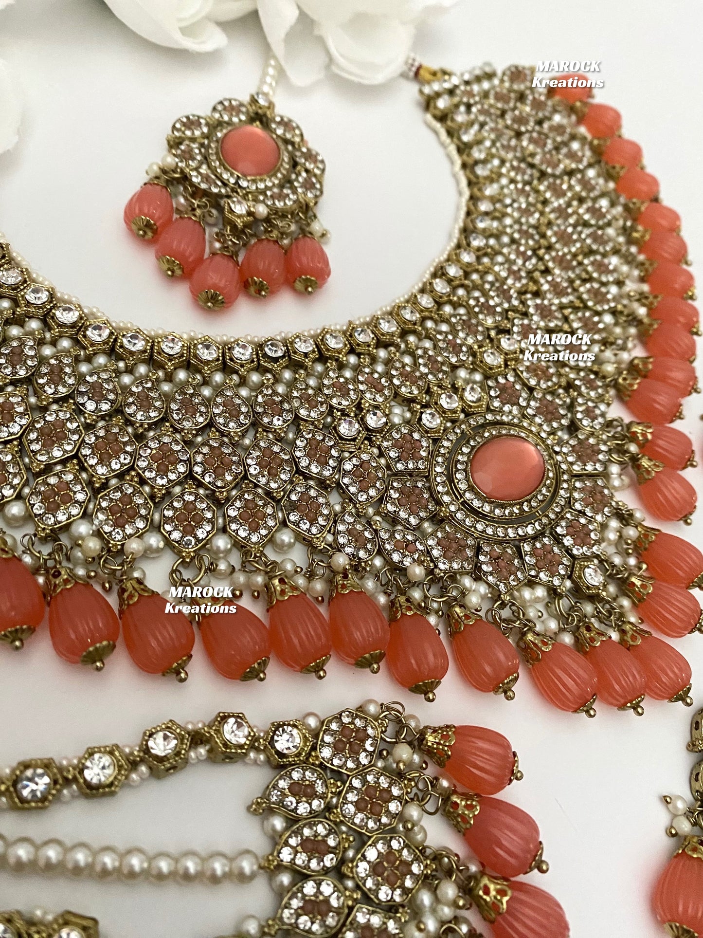 Antique Gold Pakistani Coral Necklace set