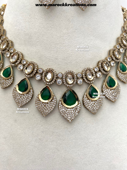 Kimmi Premium Quality Moissanite Kundan and American diamond Necklace set