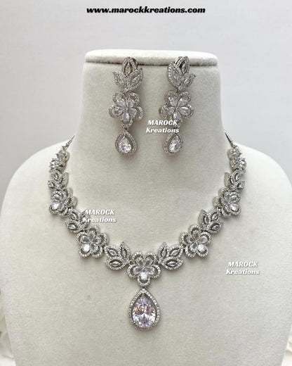Sibani Silver American Diamond Necklace set