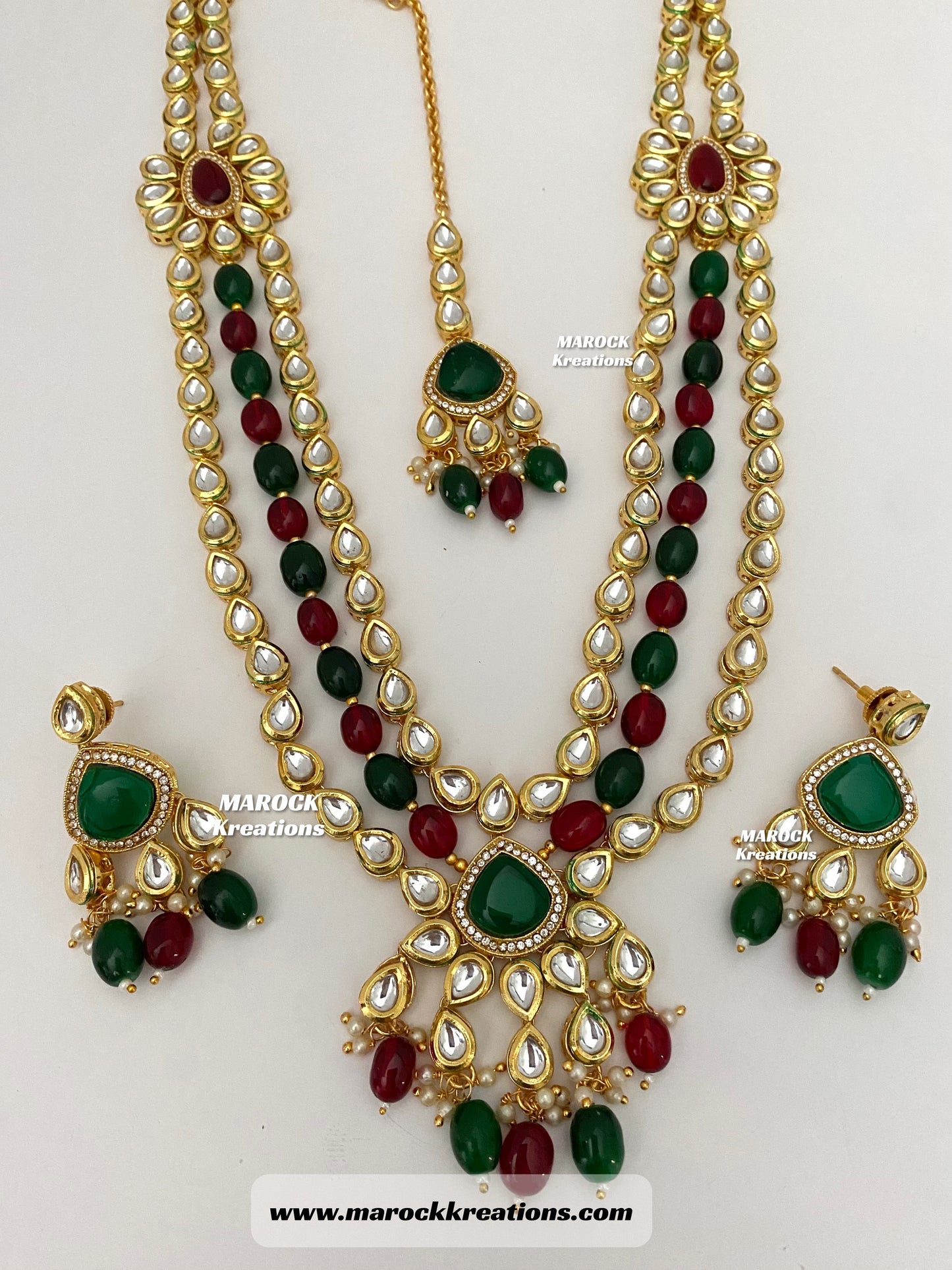 Kundan and Monalisa Rani Haar/Long necklace (Back side Meenakari)