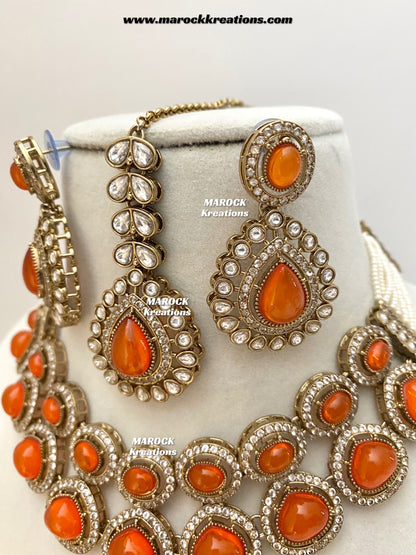 Zafina Premium Quality Moissanite Kundan Statement Choker/Necklace set