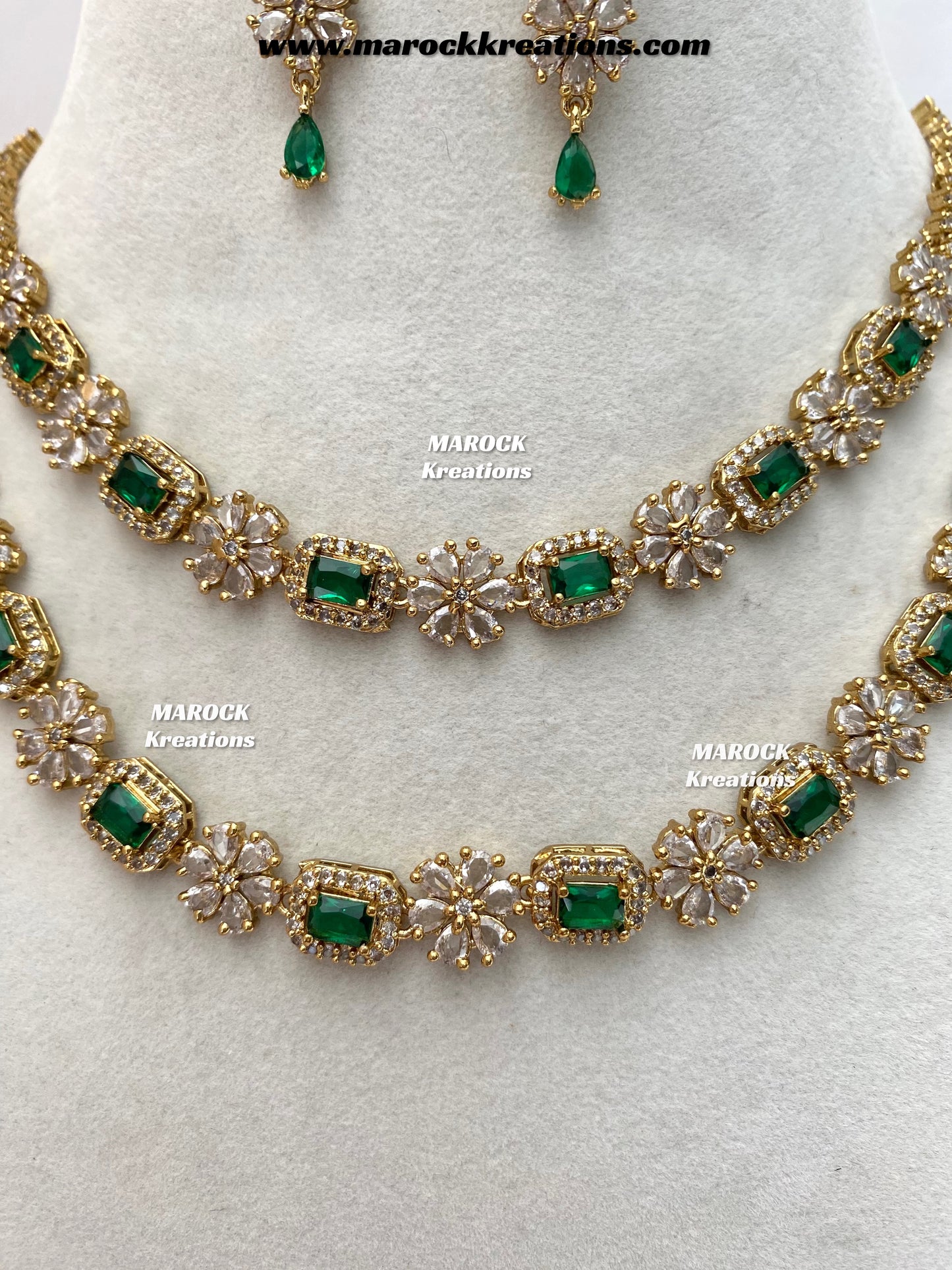 Sineka Antique Gold American Diamond double layer Statement Necklace set