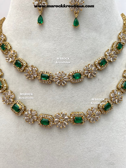 Sineka Antique Gold American Diamond double layer Statement Necklace set