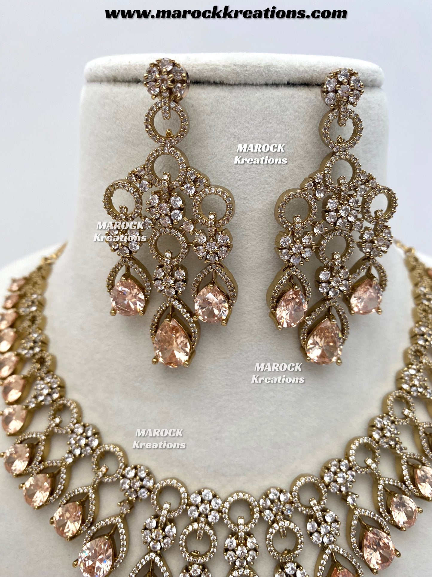 Anshika Antique Gold American Diamond Statement Necklace set