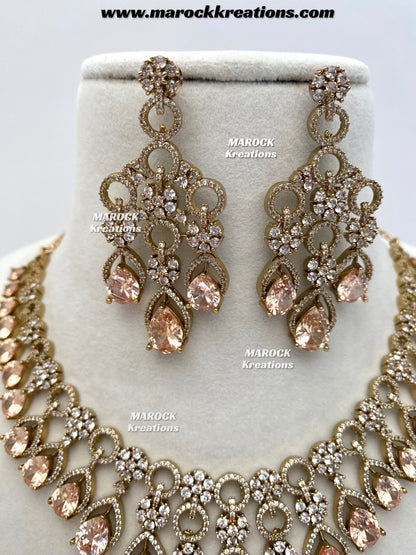Anshika Antique Gold American Diamond Statement Necklace set