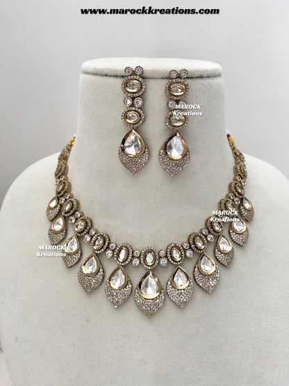Kimmi Premium Quality Moissanite Kundan and American diamond Necklace set