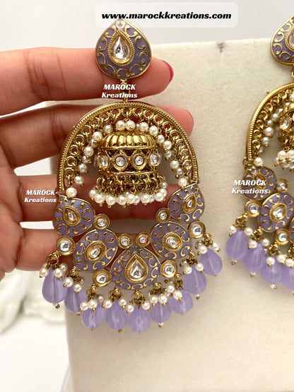 Tanya Bollywood style Kundan Meenakari Statement Earrings