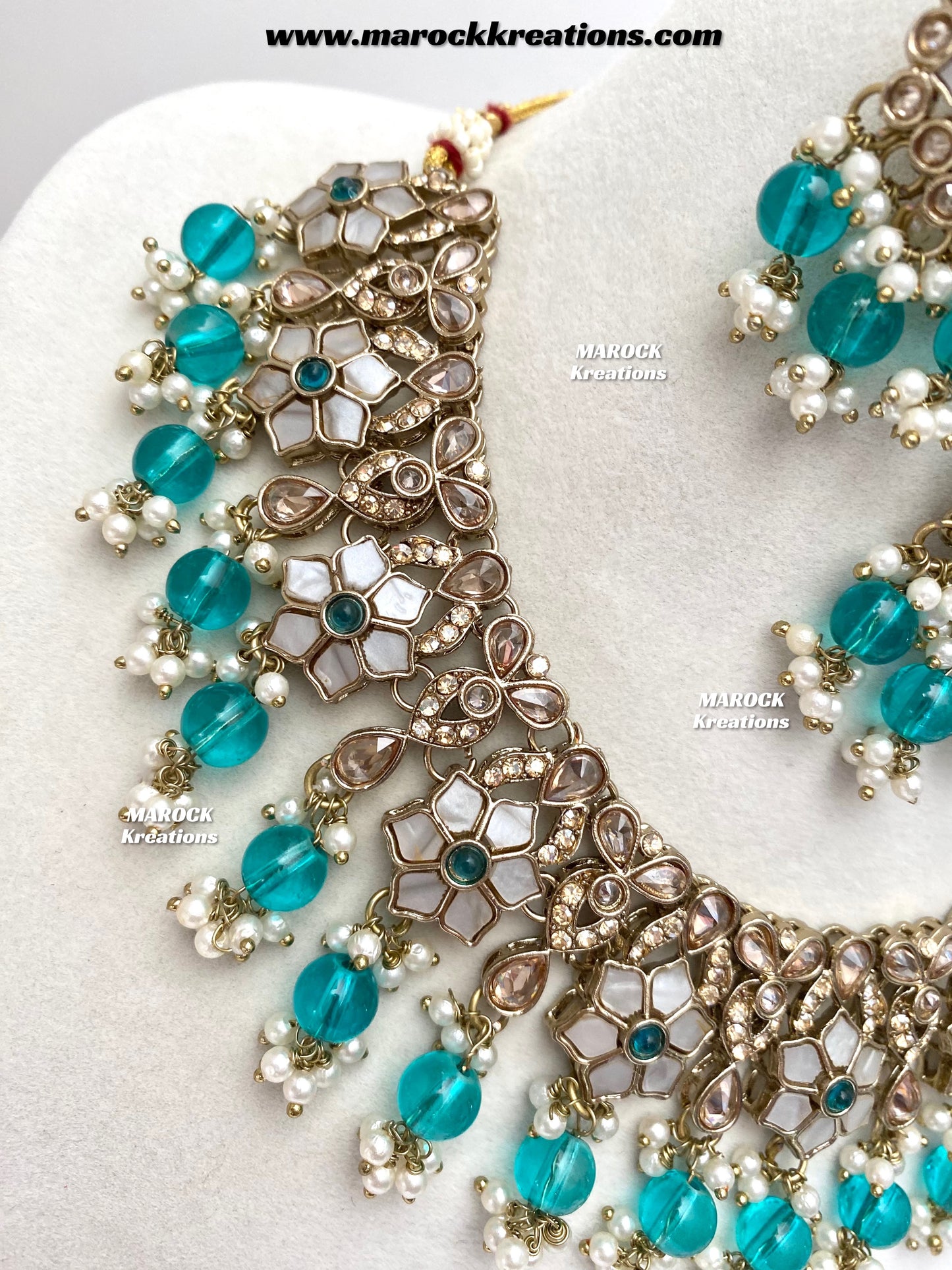 Arpan Antique Gold Polki MOP Statement Necklace set