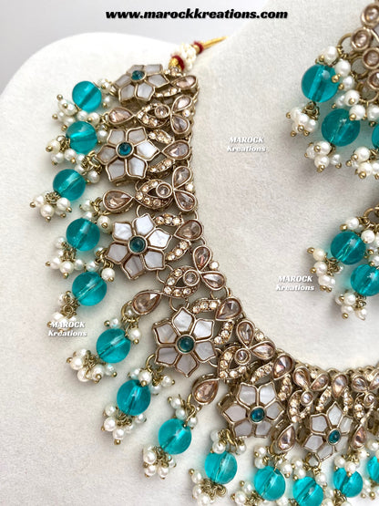 Arpan Antique Gold Polki MOP Statement Necklace set